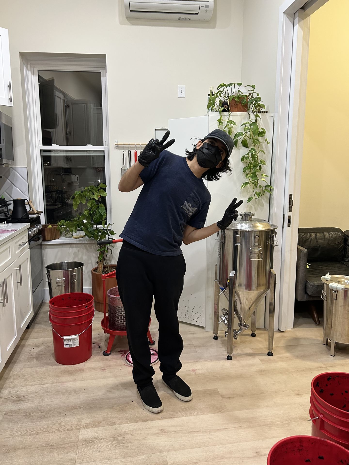 Dennis working the Alicante Bouschet in Brooklyn